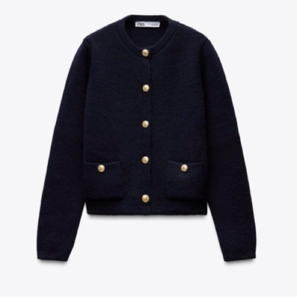 Zara Navy Knit Cardigan with Gold Buttons